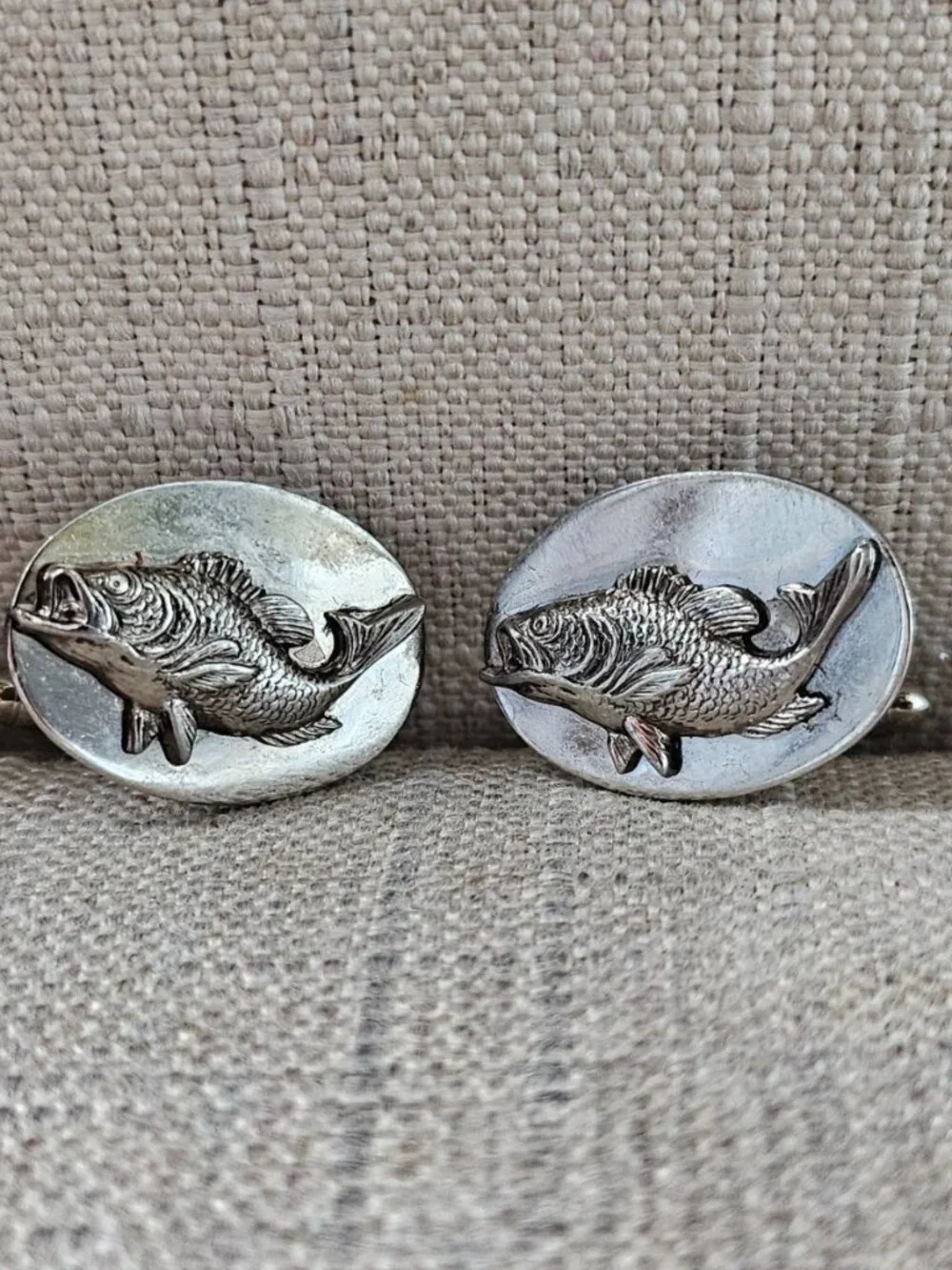 Vintage Cufflinks Fish Face Silver Tone Fashion Jewelry Dress Shirt Cuff Links